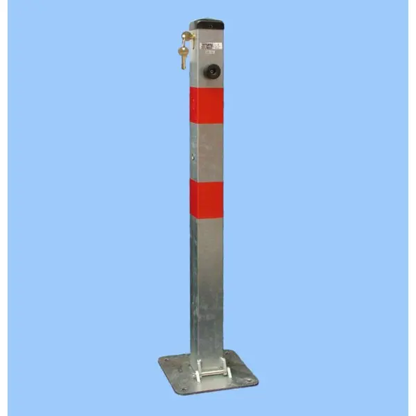 Parkovací stĺpik BASIC – oceľ, strieborno-červená, 800 mm, sklopný, zámok FAB