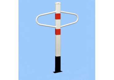 Parkovací stĺpik MOTÝLEK – oceľ, bielo-červená, 1050×590 mm, pevný k zabetónovaniu