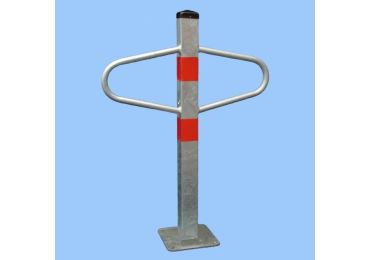 Parkovací stĺpik MOTÝLEK – oceľ, strieborno-červená, 800×590 mm, pevný s doskou