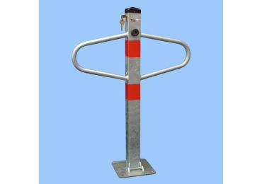 Parkovací stĺpik MOTÝLEK – oceľ, strieborno-červená, 800×590 mm, sklopný, zámok FAB