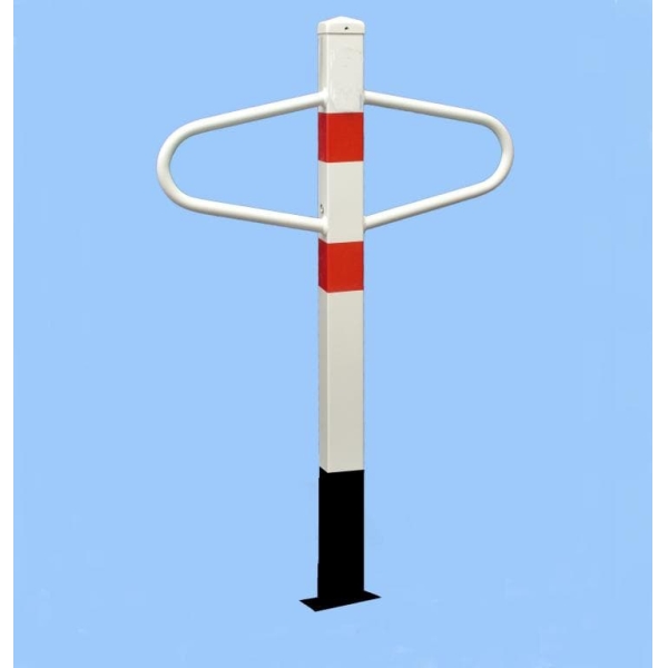 Parkovací stĺpik MOTÝLIK – oceľ, bielo-červená, 1050×590 mm, pevný k zabetónovaniu
