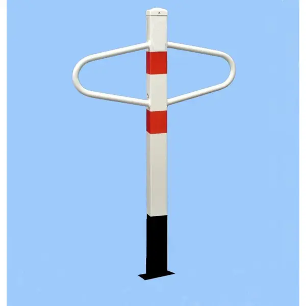 Parkovací stĺpik MOTÝLIK – oceľ, bielo-červená, 1050×590 mm, pevný k zabetónovaniu