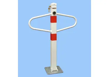 Parkovací stĺpik MOTÝLIK – oceľ, bielo-červená, 800×590 mm, sklopný, zámok FAB