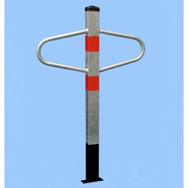 Parkovací stĺpik MOTÝLIK – oceľ, strieborno-červená, 1050×590 mm, pevný k zabetónovaniu