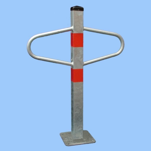 Parkovací stĺpik MOTÝLIK – oceľ, strieborno-červená, 800×590 mm, pevný s doskou