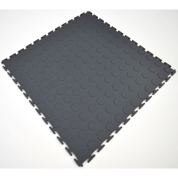 Podlahová dlaždica Ecotile PVC – profilované kolieska, tmavo sivá, 500×500×7 mm