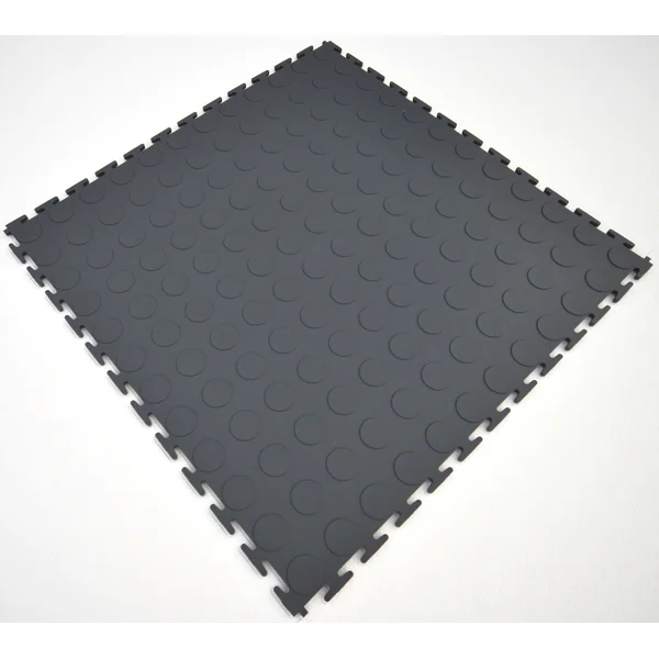 Podlahová dlaždica Ecotile PVC – profilované kolieska, tmavo sivá, 500×500×7 mm