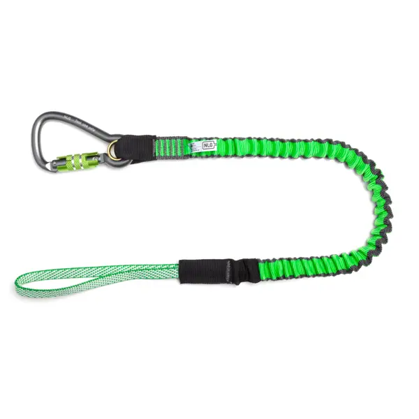 Pružný závesný popruh NLG Lanyard s jednou karabínou a nosnosťou 18 kg – nylon, zeleno-čierna
