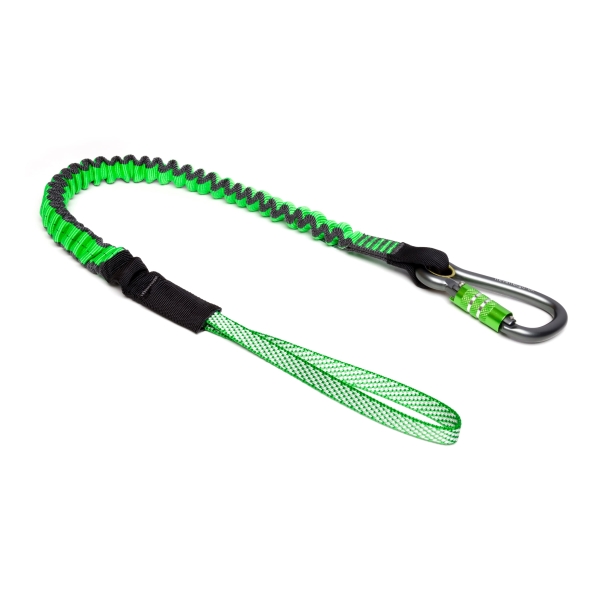 Pružný závesný popruh NLG Lanyard s jednou karabínou a nosnosťou 18 kg – nylon, zeleno-čierna