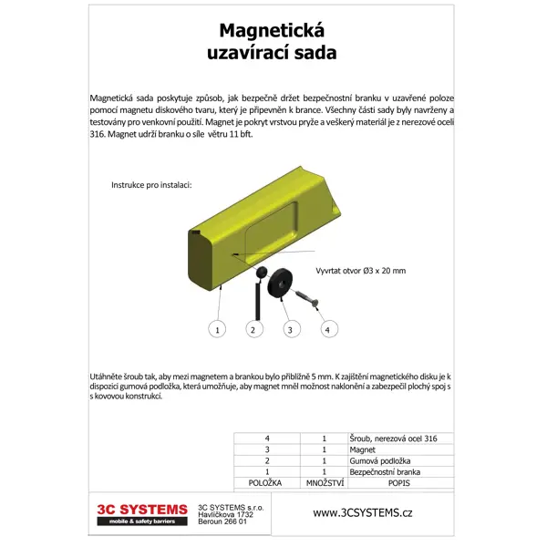 Sada pre magnetické zatváranie pre samouzatváraciu bezpečnostnú bránku SafeGate