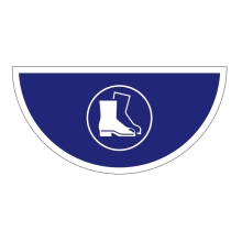 Samolepiace plošné protišmykové značenie (polkruh), Použite ochranu nôh – PVC, 750×375 mm