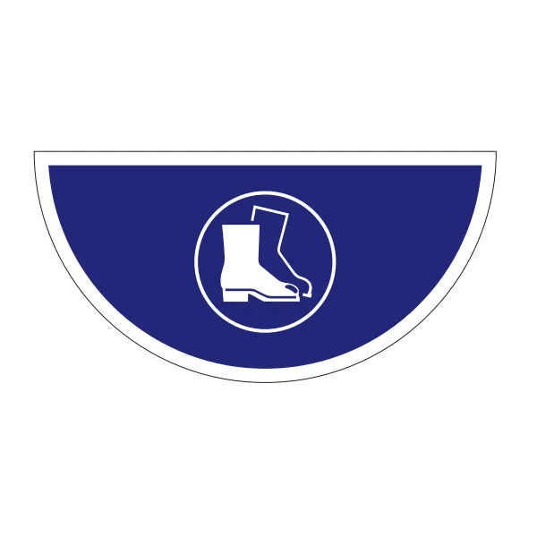 Samolepiace plošné protišmykové značenie (polkruh), Použite ochranu nôh – PVC, 750×375 mm