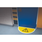 Samolepiace plošné protišmykové značenie (polkruh), Použite ochranu očí a nôh – luminiscenčné PVC, 900x450 mm