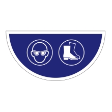 Samolepiace plošné protišmykové značenie (polkruh), Použite ochranu očí a nôh – PVC, 900×450 mm