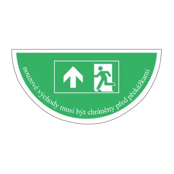 Samolepiace plošné protišmykové značenie (polkruh), Úniková cesta s textom – luminiscenčné PVC, 750×375 mm