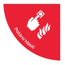Samolepiace plošné protišmykové značenie (štvrťkruh), Požiarny alarm – fólia, 750×750 mm