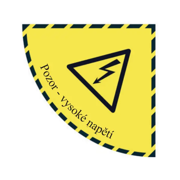 Samolepiace plošné protišmykové značenie (štvrťkruh), ''Pozor – vysoké napätie'' – PVC, 900×900 mm