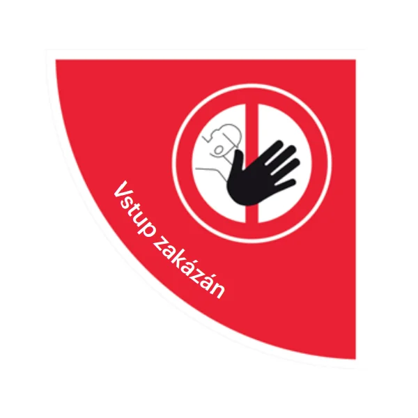 Samolepiace plošné protišmykové značenie (štvrťkruh), ''prístup zakázaný'' – PVC, 750×750mm