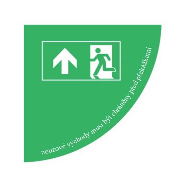 Samolepiace plošné protišmykové značenie (štvrťkruh), ''únikový východ'' – PVC, ľavý, 900×900 mm