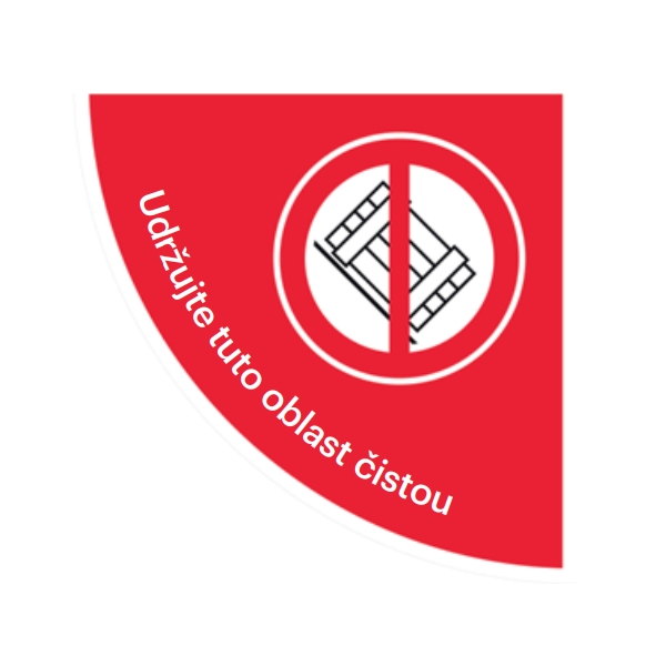 Samolepiace plošné protišmykové značenie (štvrťkruh), Zákaz skladovania paliet – PVC, 750×750 mm