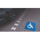 Samolepiace protišmykové značenie na vozovku, Text a piktogram podľa potreby – PVC, modrá, 800×800 mm