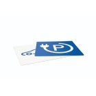 Samolepiace protišmykové značenie na vozovku, Text a piktogram podľa potreby – PVC, modrá, 800×800 mm