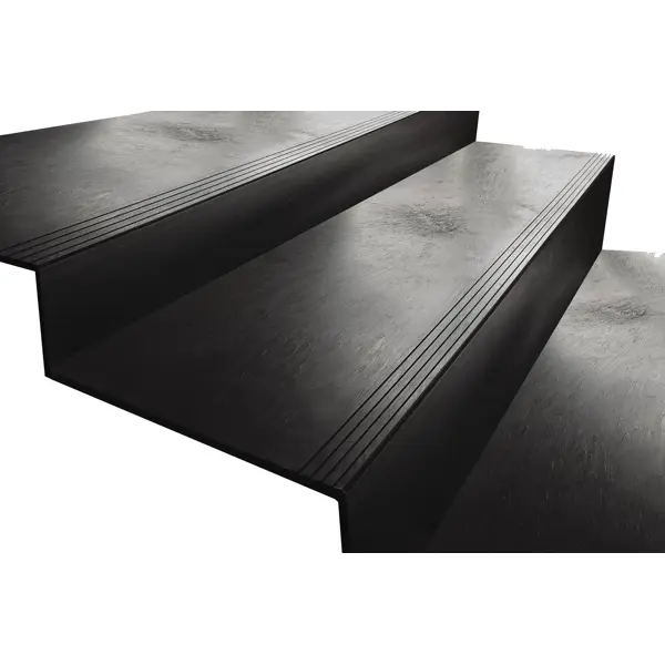 Schodové hrany, nášľapy StandardRecycled z recyklovaného PVC – 300×200×1080×6 mm, hladký povrch, sivá