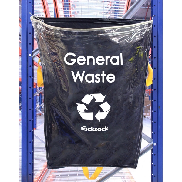 Transparentné závesné vrece na regály na triedenie odpadu, RackSack Clear 160 l, odpad – modrá, 1000×920 mm, balenie 10 ks