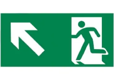 Únikové značenie (luminiscenčné) – úniková cesta hore vľavo
