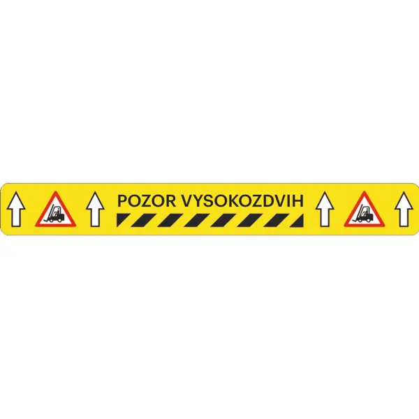 Univerzálne podlahové značenie s protišmykovým povrchom s potlačou WT-5420, "Pozor vysokozdvih" – plastová fólia, 5 m × 75 mm