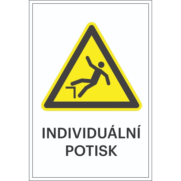 Varovné značenie, Riziko pádu, s možnosťou individuálneho textu – fólia, 100×150 mm