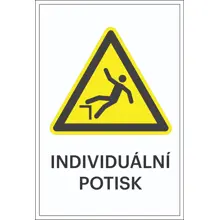 Varovné značenie, Riziko pádu, s možnosťou individuálneho textu – hliníkový kompozit, 300×450 mm
