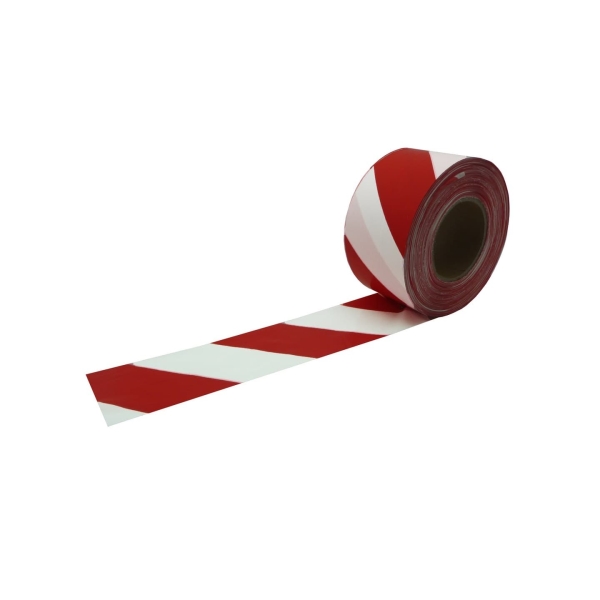 Výstražná vytyčovacia vyznačovacia páska, obojstranná – OPP, červeno-biela, 80 mm × 500 m