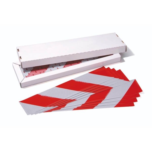 Výstražné značenie kontajnerov WT-5219 – 141×705 mm, červeno-biela, 1 pruh ukazujúci doľava
