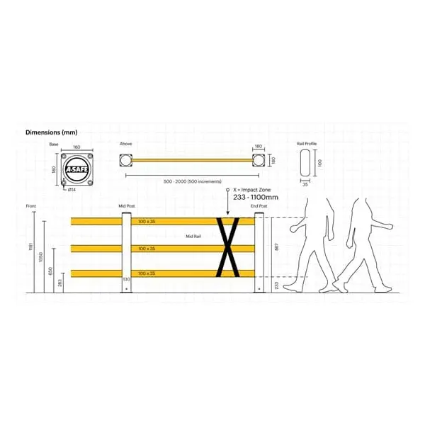 Zábrana pre chodcov A-SAFE, eFlex Pedestrian Barrier 3tyčová – 1,6 m