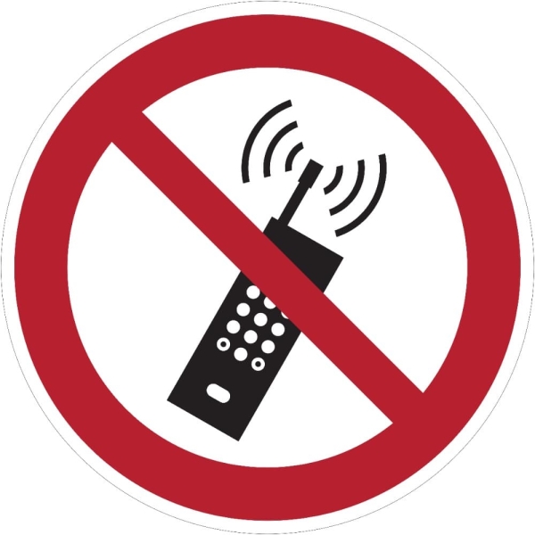 Zákazové značenie, Mobilné telefóny musia byť vypnuté – hliníkový kompozit, pr. 100 mm