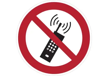 Zákazové značenie – Mobilné telefóny musia byť vypnuté