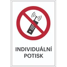 Zákazové značenie, Mobilné telefóny musia byť vypnuté, s možnosťou individuálneho textu – hliníkový kompozit, 500×750 mm