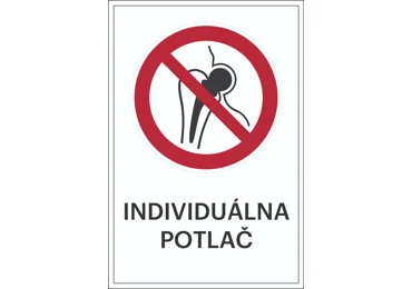 Zákazové značenie – Zakázané osobám s kovovými implantátmi + individuálny text
