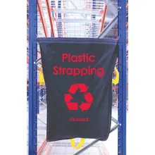 Závesné vrece na regály na triedenie odpadu, RackSack 160 l, plastové pásky – modrá, 1000×920 mm