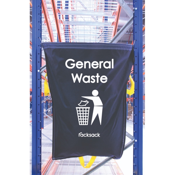 Závesné vrecia na regály na triedenie odpadu, RackSack 160 l, komunálny odpad – modrá, 1000×920 mm, balenie 5 ks
