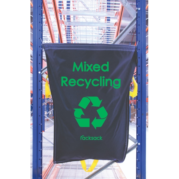 Závesné vrecia na regály na triedenie odpadu, RackSack 160 l, zmiešaná recyklácia – modrá, 1000×920 mm, balenie 5 ks